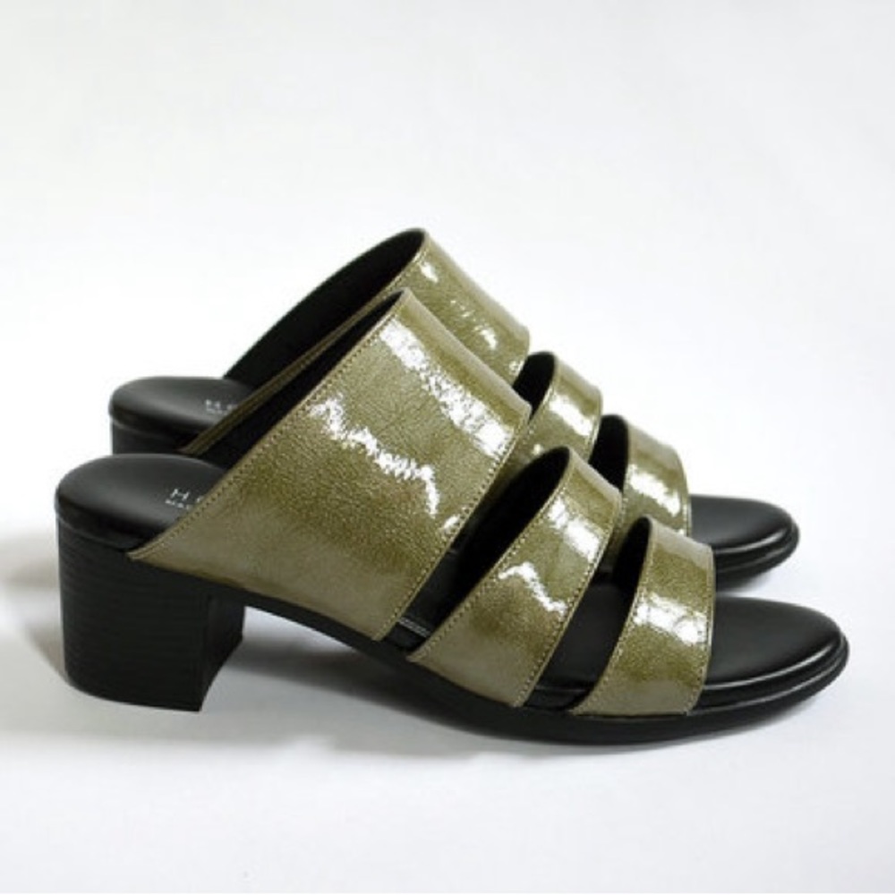 Hopp Three Strap Sandal - Olive Patent